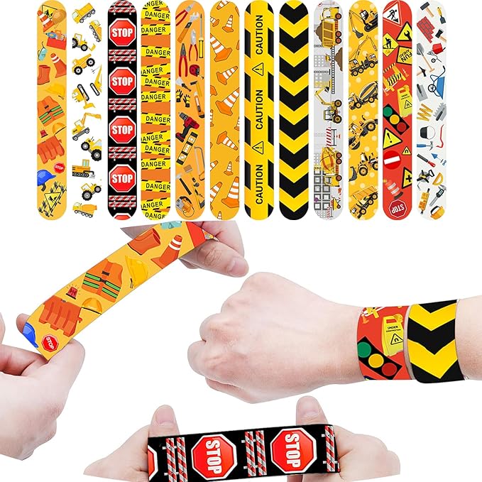 Construction Party Favors Supplies -Including Paper Glasses Gift Bag Tattoo Stickers Shovels Slap Bracelets Silicone Wristbands DIY Stickers Stampers, for Digger Theme Kids Students' Party Fillers
