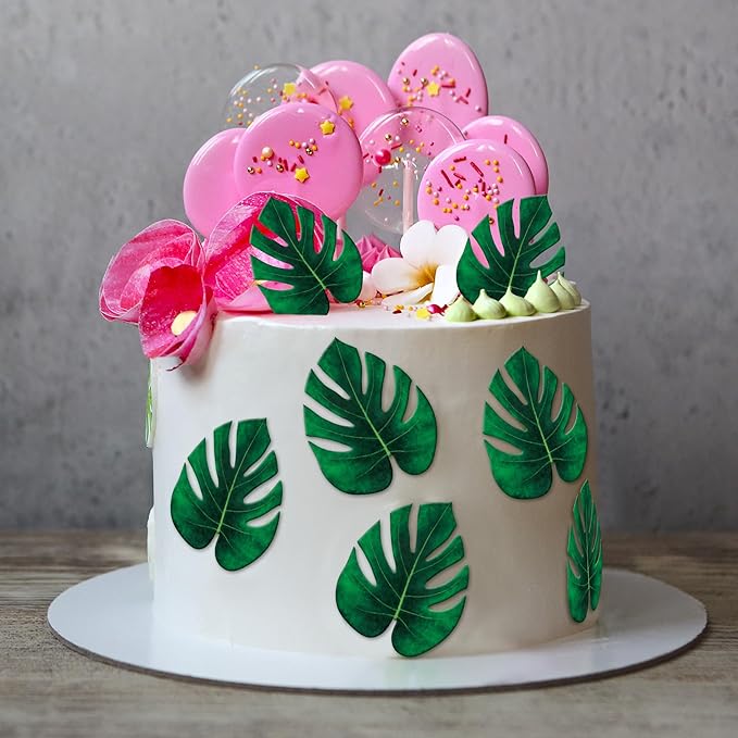 50 PCS Hawaiian Party Decorations, 1.77 IN Tropical Turtle Leaves for Cake Decor, Green Hawaiian Cake Toppers Summer Cupcake Toppers, Plam Leaf Jungle-theme Decorations Tropical Party Decorations