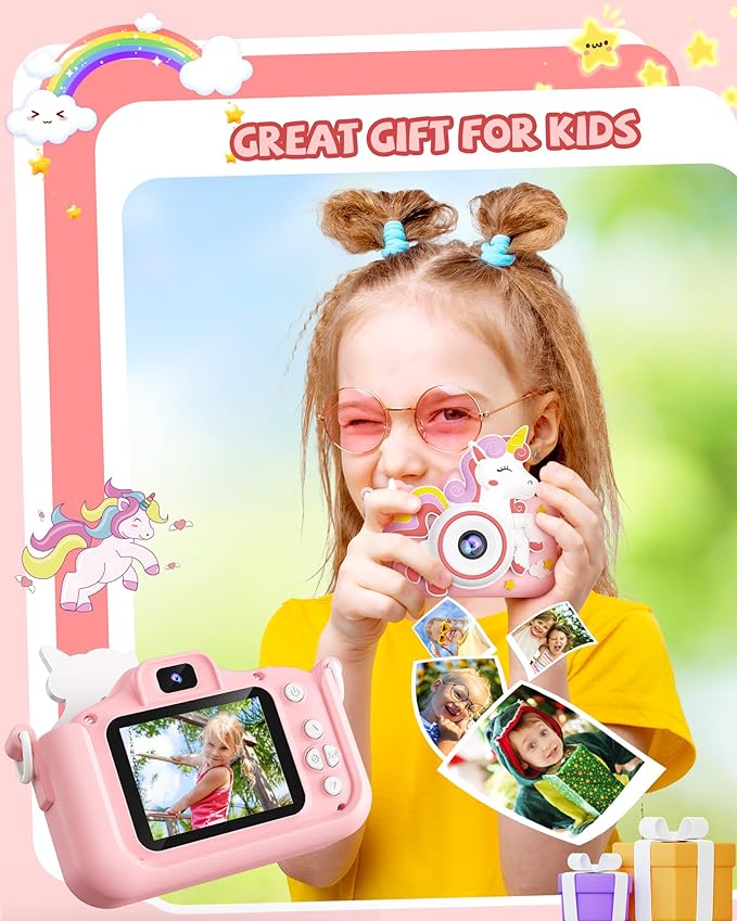 Kikapabi Unicorn Kids Camera Toys for Girls Boys Age 3-8, Christmas Birthday Gifts for Girls Age 3 4 5 6 7 8, Digital Camera with Silicon Cute Cover for Kids, Toddler Camera for Kids with 32G SD Card