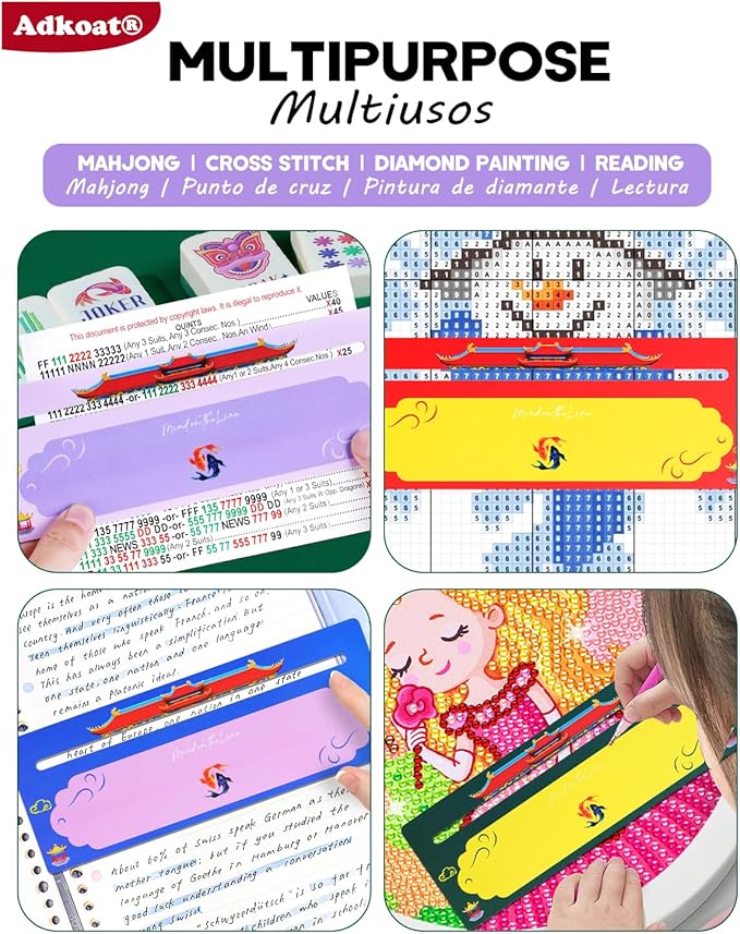 Adkoat® 4PCS Chinoiserie Mahjong Line Finder - Mah Jongg Card Guided Reading Ruler Tracker Tool for Beginner Seniors - ADHD Dyslexia Overlays Aid Maker Reader - Mah Jongg Accessories and Gifts