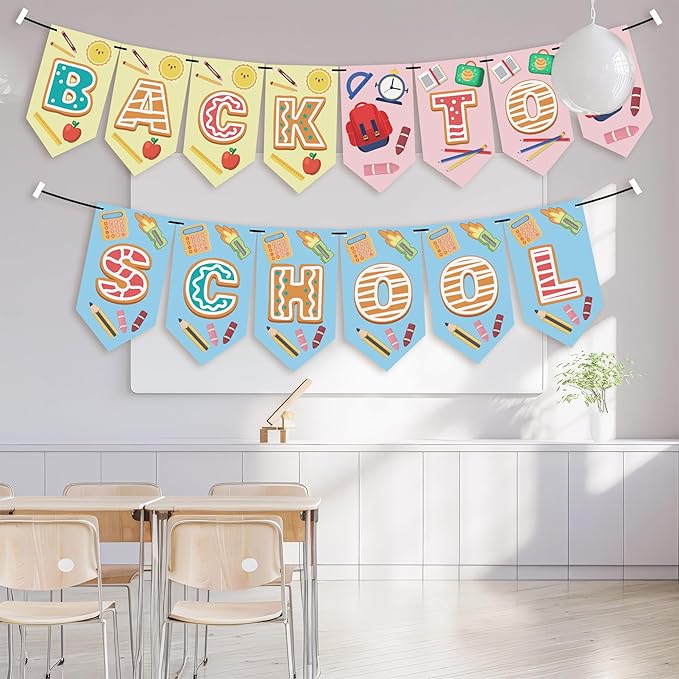 OHOME Back to School Decorations - First Day of School Banner Sign for Indoor Outdoor | Teacher Must Haves Supplies - Hanging Classroom Decor Party Favors Supplies Backdrop