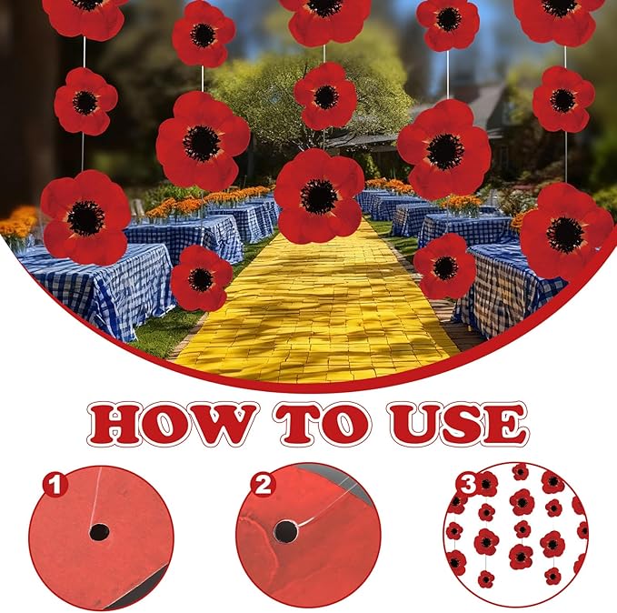 Preboun 20 Pcs Wizard Party Hanging Red Poppy Flowers Decorations, Artificial Poppy Flowers Banner Ceiling Decor for Classroom Wizard Birthday Shower Party Favor Supplies(Red,Flower)