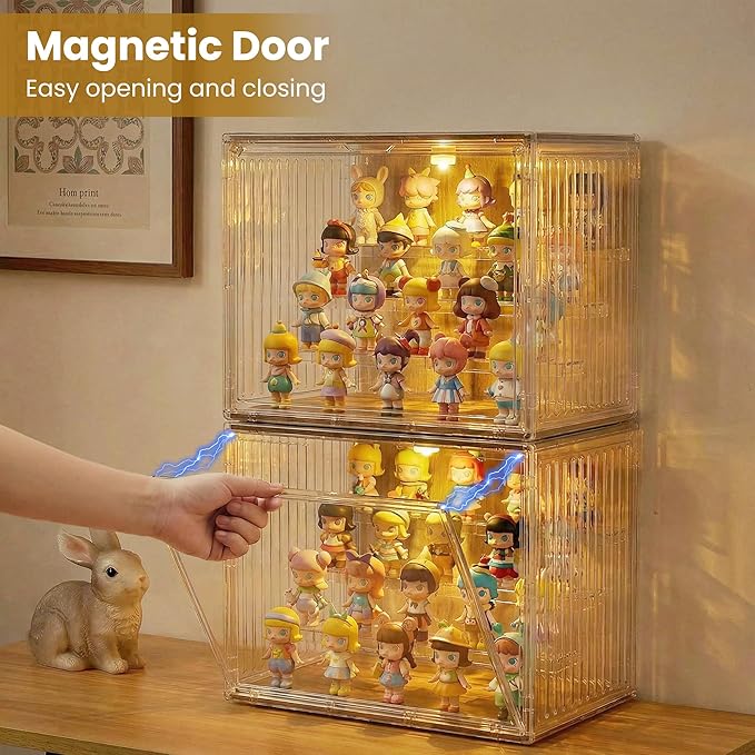 Acrylic Display Case for Collectibles, 4-Tier Clear Display Box with Removable Shelves, Stackable Organizer with Magnetic Door for Figures, 1 Pack