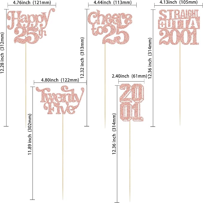 Gyufise 15Pcs Happy 25th Birthday Centerpiece Sticks Twenty Five Straight Outta 2001 Table Flower Centerpieces Sticks for Cheers to 25th Birthday Party Supplies Rose Gold