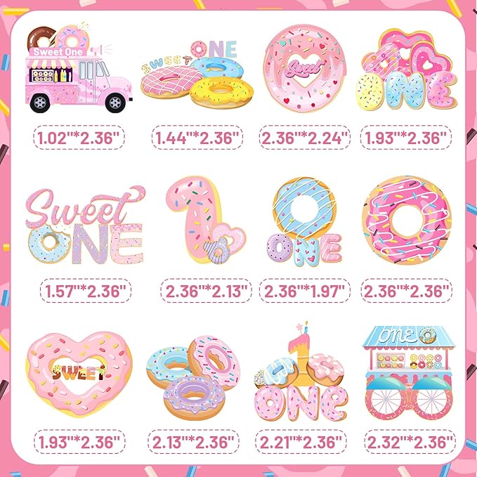 24 PCS Donut Sweet One Birthday Party Decorations, Donut Party Cupcake Topper Decorations for Girls 1st Birthday Party Baby Shower Supplies