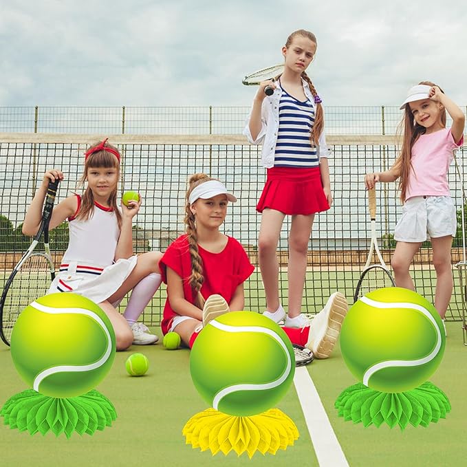 C L cooper life Tennis Party Honeycomb Centerpieces for Tennis Ball Birthday Party Decorations Sport Theme Centerpiece Decoration for Sport Theme Baby Shower Supplies