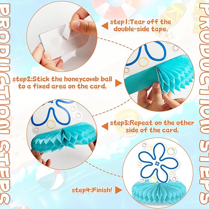 12Pcs Bikini Flower Bubble Honeycomb Centerpiece for Tables Ocean Party Decoration Yellow Cartoon Honeycomb Centerpiece Table Topper for Under the Sea Baby Shower Cartoon Theme Birthday Party Supplies