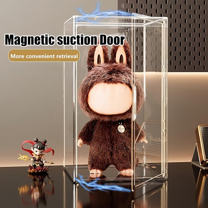 Versatile Wide Acrylic Display Cabinet - w/ 1 Adjustable Shelf for Multi-Level Display of Statues & Figures, Magnetic Door Collector's Showcase (Extra Large with one Block(14.17*14.17*23.6in))