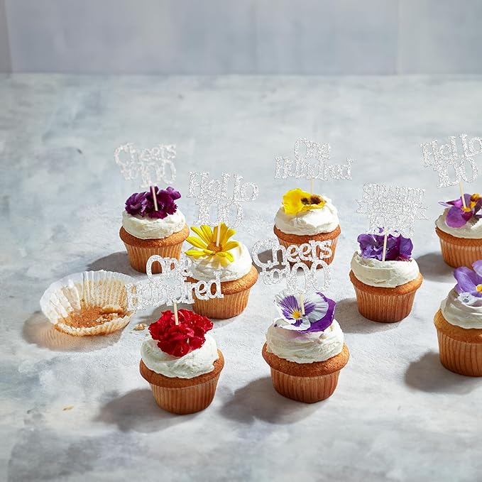 Ephlyn 24Pcs Happy 100th Birthday Cupcake Toppers Glitter Straight Outta 1926 Cupcake Picks Hello 100 Cheers to 100 Years Birthday Cake Decorations for 100th Birthday Anniversary Party Supplies Silver