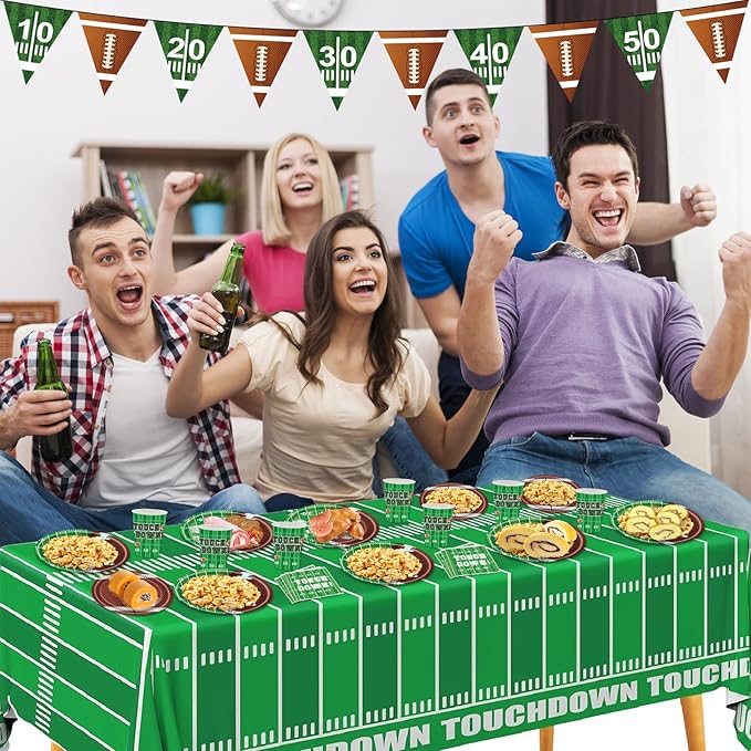 Football Party Decorations 98Pcs Football Birthday Party Suppiles Set Include Plates and Tablecloth Sport Theme Party Favors Kit