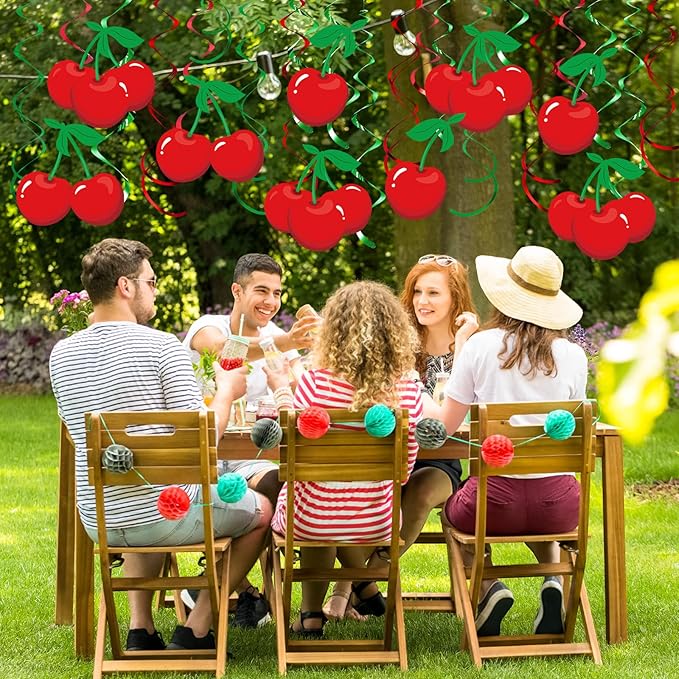 Faccito 30 Pcs Cherry Hanging Swirl Decorations Cherry Party Hanging Ornaments for Birthday Baby Shower Party Supplies Decor