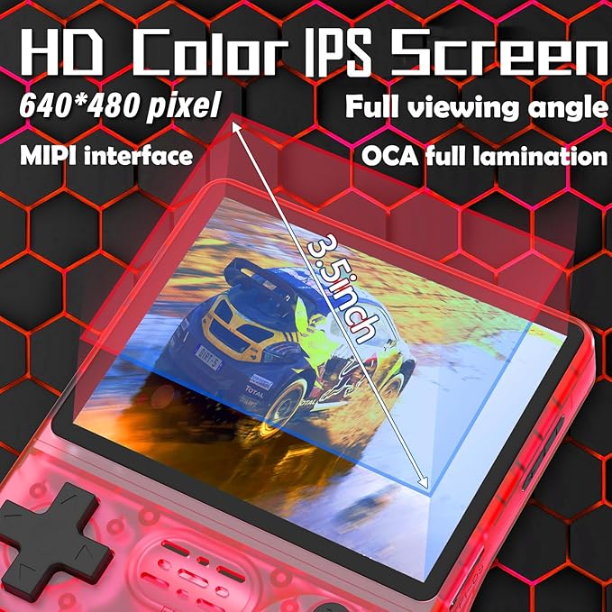 FVBADE[30000 in 1] R40S PRO Handheld Game Console 3.5 inch IPS Screen Mini Retro Console 3800mAh Portable Pocket Arcade 45+ Mainstream Emulator 256G TF Card Transparent.(Red)