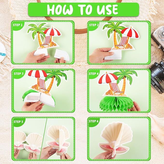 kockuu Beach Party Decorations, 12 Pcs Pool Beach Honeycomb Centerpieces Table Decor Cake Balls Toppers for Summer Hawaiian Aloha Luau Theme Birthday Pool Club Anniversary Party Supplies