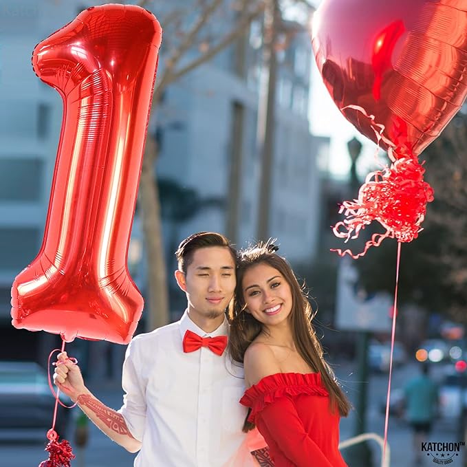 KatchOn, Red Number 1 Balloons - 40 Inch | Foil Balloon For 1 Happy Birthday Decorations | Number One Balloon For Happy Anniversary Decorations | Red One Balloons For 1st Birthday Party Decorations