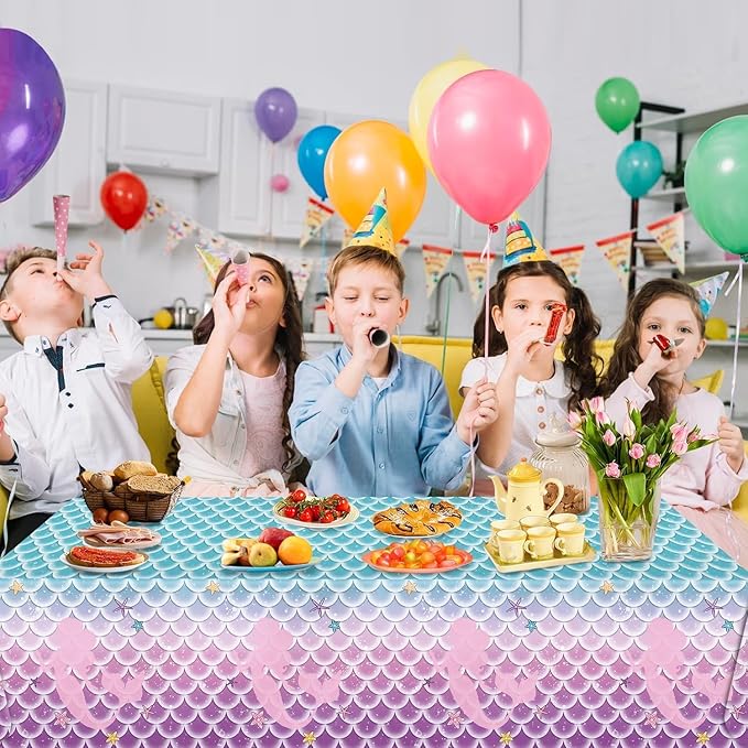 4 Pack Mermaid Tablecloth Mermaids Laser Table Cover for Girls Mermaid Birthday Party Decorations, 108x54 Inch