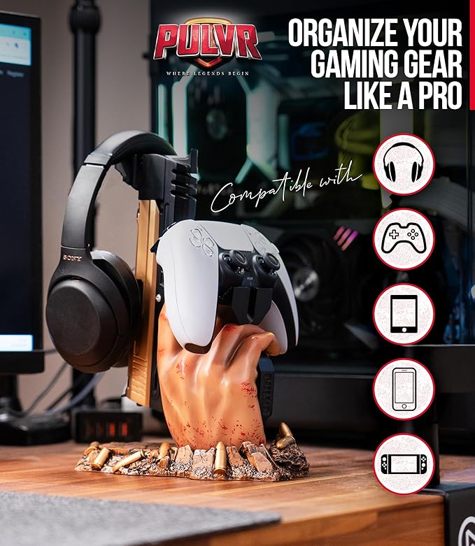 Exclusive Gaming Controller Holder & Headset stand figure for GTA VI and Call of Duty and Fortnite Gaming Room Decor | Staff Room accessories For PC PlayStation & Xbox | Shooter Decor | Present For Gamers Adults Kids Accessories