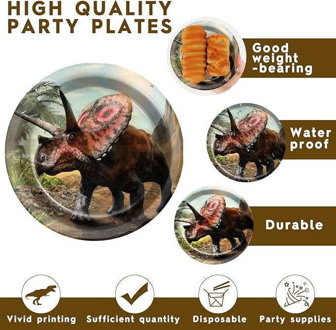72PCS Dinosaur Birthday Plates Dinosaur Party Supplies Dino World Tableware Tropical Jungle Plates Disposable Paper Plate Dessert Plates for Boys Girls Kids Baby Shower Favors 6.7 * 6.7inch