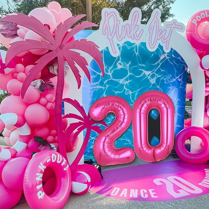 40 Inch Number Balloons Hot Pink 0 Anniversary Event Celebration Bachelorette Cowgirl Let's Go Girls Pink Themed 10th 20th 30th Birthday Party Decor Supplies 9 Pcs