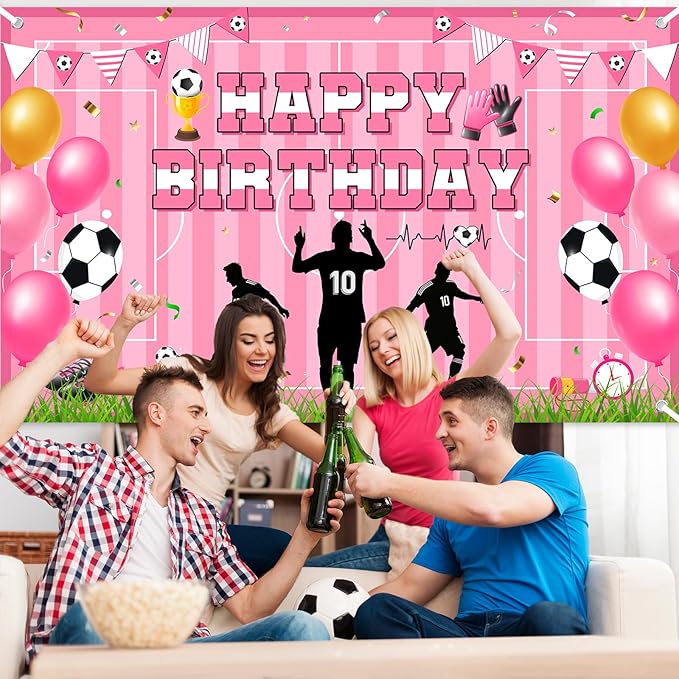 Avezano Scoccer Star Birthday Party Decorations Scoccer Sports Theme Happy Birthday Banner Backdrop Kids Teens Football 10th Birthday Party Celebrations Supplies (Pink, 6x3.6 ft)