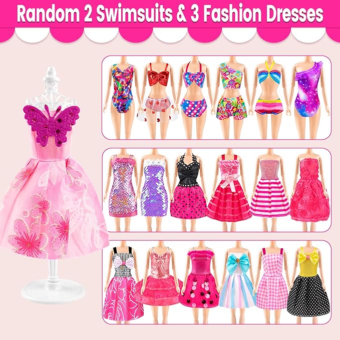 137 Pcs Doll Closet Playset Clothes and Accessories for 11.5 Inch Dolls, Included Princess Dresses,Fashion Dresses,Casual Clothing,Swimsuits,Bags,Shoes,Doll Dress up Toys for Girls Kids Toddlers Gifts