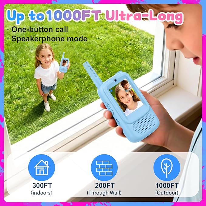 Video Walkie Talkies for Kids, 2 Pack Rechargeable Video Intercom Kids Walkies Talkies with HD Camera & Voice, Indoor Outdoor Games,Camping, Hiking for Boys Girls 3-12