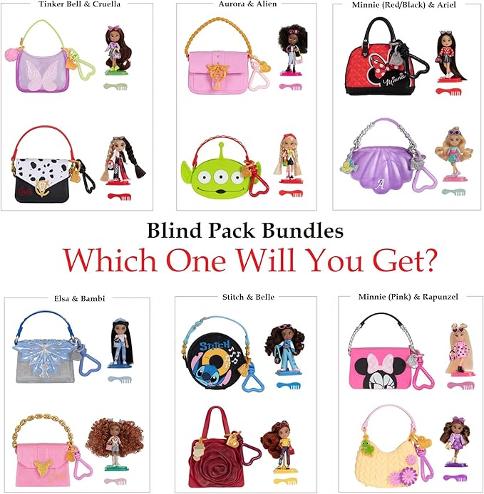 Disney ILY Mini Dolls Tote-ILY-Teenies Blind Pack Bundle (2 Dolls in Each), Inspired by Your Favorite Disney Characters or Stories with Matching Purse and Accessories – Which One Will You Get?