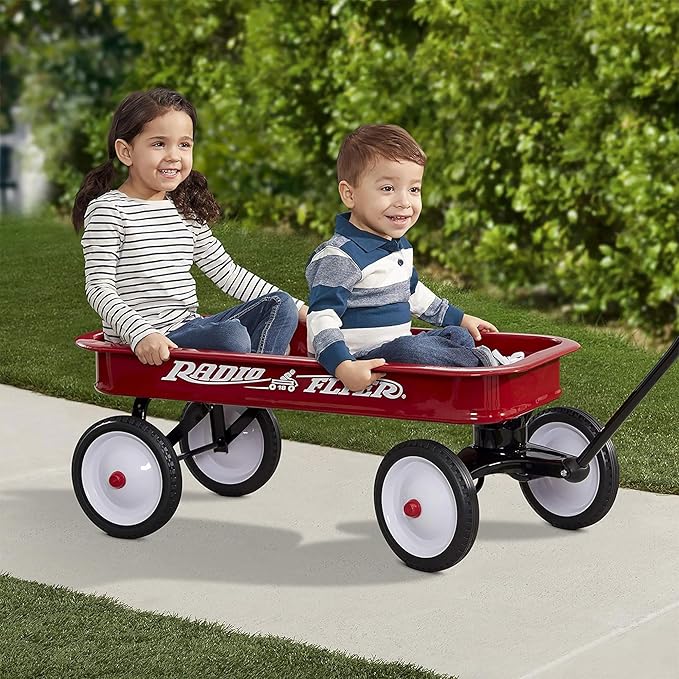 Radio Flyer Classic Red Wagon, for Kids 1.5+, All-Steel Body with No-Scratch Edges, 10” Rubber Tires Extra-Long Handle Folds Under Controlled Turning Radius 200 lb Capacity Wagon for Kids or Cargo