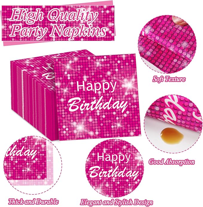 96Pcs Hot Pink Disco Birthday Party Supplies Sweet 16 Paper Plates and Napkins Hot Pink 16th Iridescent Tableware Decoration for Girls Happy 16 Years Old Princess Disco Themed Party Favors Serves 24