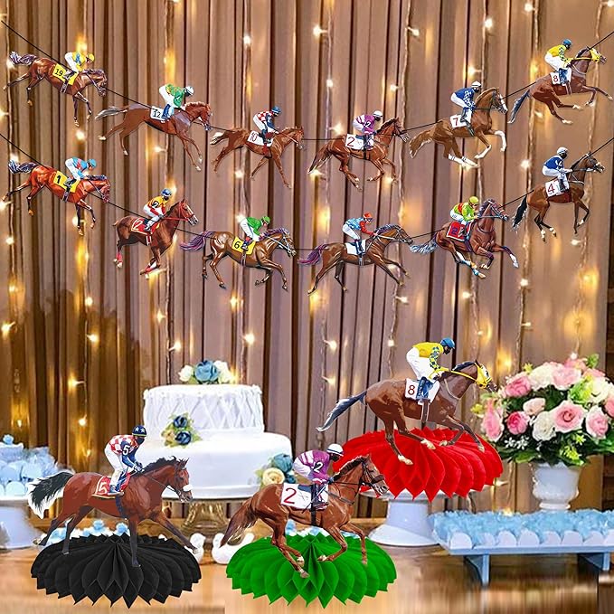Horse Racing Honeycomb Centerpieces 12Pieces Horse Racing Table Decorations Horse Racing Party Horserace Derby Day Supplies for Equestrian Theme Race Horse Birthday Decor
