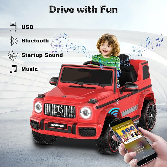 ANPABO Licensed Mercedes-Benz G63 Car for Kids, 12V Ride on Car w/Parent Remote Control, LED Headlights, Music Player/Bluetooth & Horn, Soft Start, Low Battery Prompt, Kids Electric Car, Red