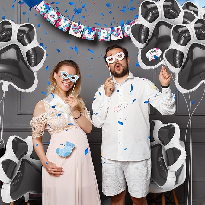 Hungdao 9 Pcs 28 x 26 Inch Grey Dog Paw Balloons Paw Print Foil Balloons Large Puppy Birthday Party Supplies for Baby Shower Pets Dog Themed Party Decorations
