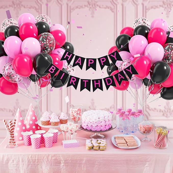 Pink and Black Balloons, 60pcs 12inch Hot Pink Black Pastel Pink Light Pink Confetti Balloons for Baby Shower Bridal Shower Wedding Birthday Party Decorations