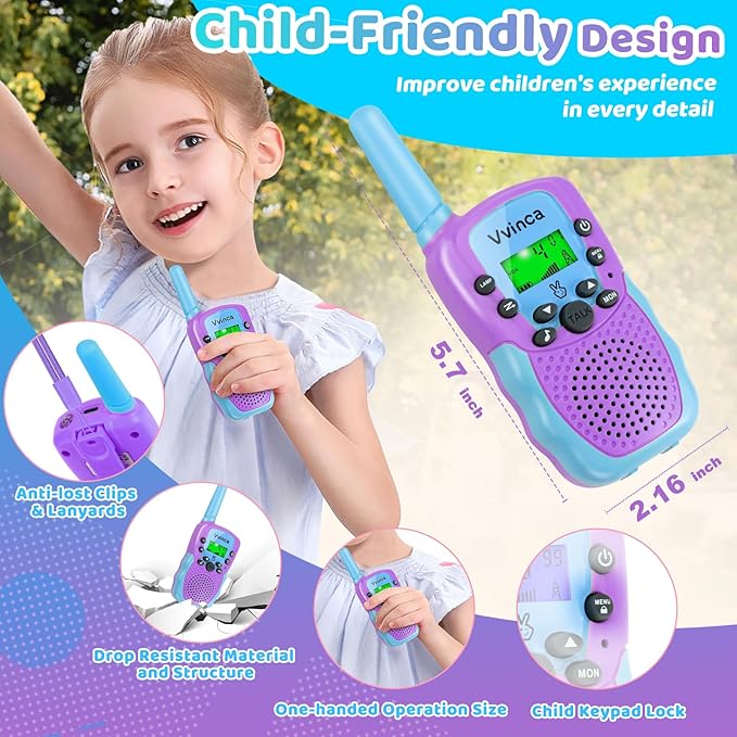 Vvinca Walkie Talkies for Kids 5 Pack - Toys for Boys Girls Age 3-12， Including Dinosaur Walkie Talkies 2 Pack, Rechargeable Walkie Talkie 3 Pack, Kids Toys for Christmas、Birthday Gifts