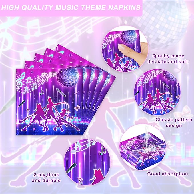 120 Pcs Music Dance Party Supplies And Tableware Including 20 Plates 20 Paper Cups And 20 Music Dance Themed Party Decorations Napkins