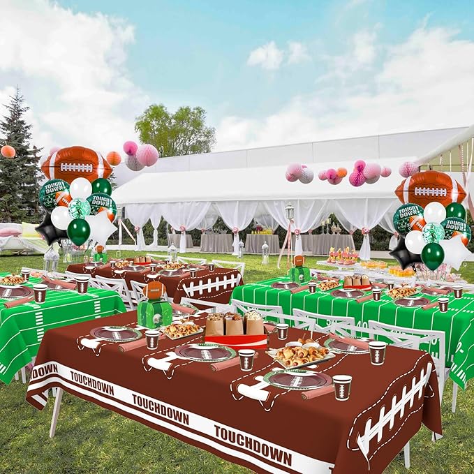 WNINK 4 Pack Football Tablecloth - Disposable Plastic Table Cover for Football Themed Party Games Decoration - 54 X 108 Inch