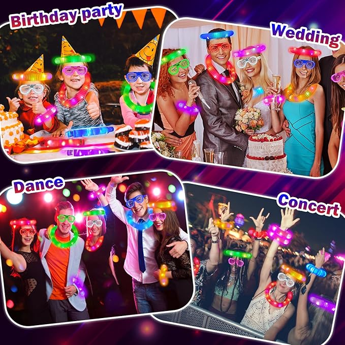 Glow in the Dark Party Favor Supplies for Kids 24 PCS, Easter Glow Sticks & Neon Glasses for Toddler,LED Light Up Toy Bracelet Necklace Accessories Decor for Mardi Gras Basket Camping Birthday Wedding