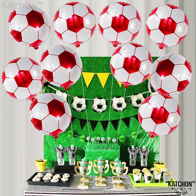 Katchon, Red Soccer Balloons -18 Inch, Pack of 10 | Soccer Birthday Party Decorations for Football Party Decorations, Sports Themed Party Decorations | Foil Soccer Ball Balloons For Birthday, Sports