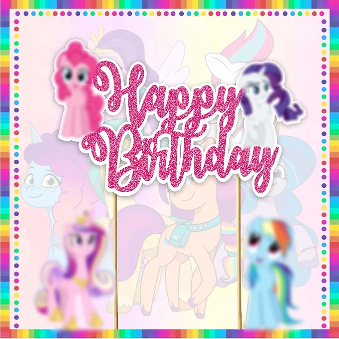 Magical Pony Happy Birthday Cake Topper – Cartoon Pny Theme Party Decoration – Colorful Unicorn-Inspired Cake Topper for Birthday Celebrations – Party Supplies for Girls & Boys"