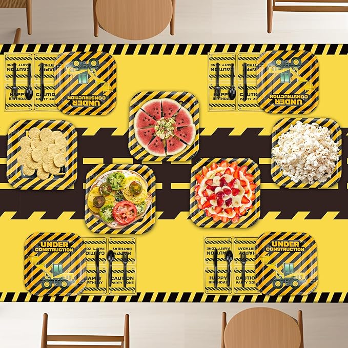 4 Pack Construction Tablecloths - Rectangle Construction Table Covers - Dump Truck Birthday Table Cloth for Kids Boys - 51 x 86 Inch