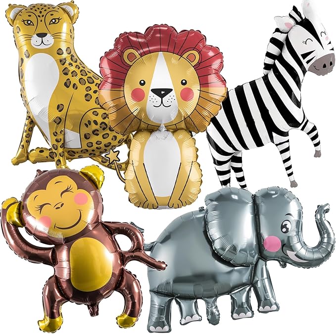 Jungle Safari Animals Balloons, Jungle Safari Theme Birthday Party Decorations, Lions Zebra Elephant Monkey Leopard Foil Balloons for Kids Boys Wild One Zoo Birthday Baby Shower Party Decor Supplies