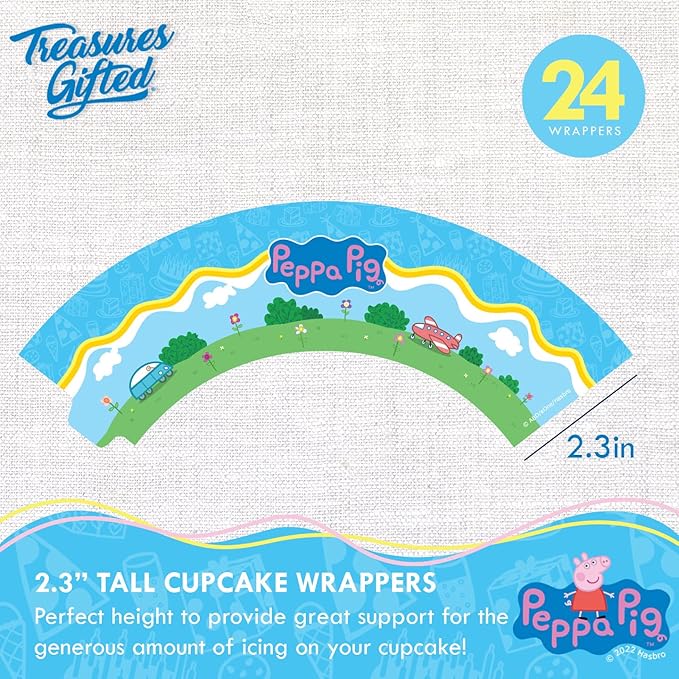 Treasures Gifted Officially Licensed Peppa Pig Birthday Decorations - Cupcake Toppers and Wrappers 24ct - Dessert Toppers & Cupcake Kit - Peppa Pig Party Supplies