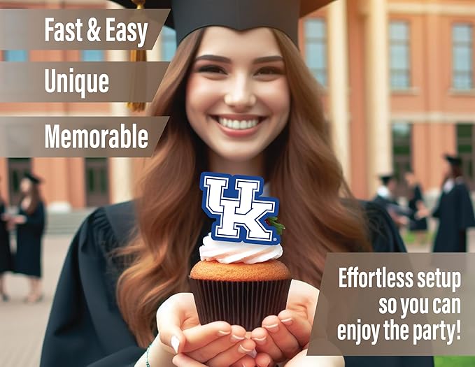 University of Kentucky Cupcake Topper Party Supplies for UK Football, Birthday, Graduation Party Decorations (24 Pieces) (Kentucky Wildcats)