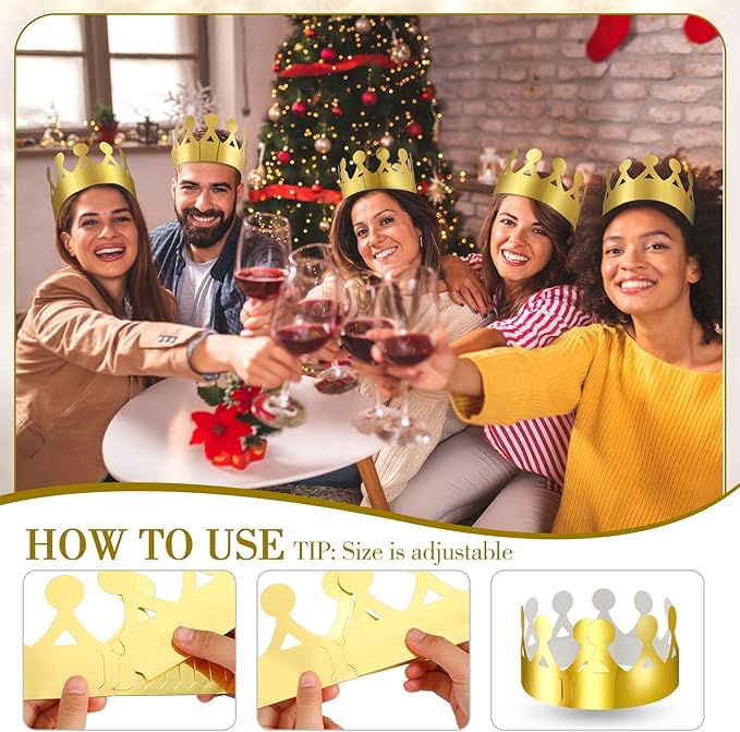 Crtiin 200 Pcs Gold Paper Crowns Bulk King Crown Princess Hats for Birthday Celebration Party Supplies