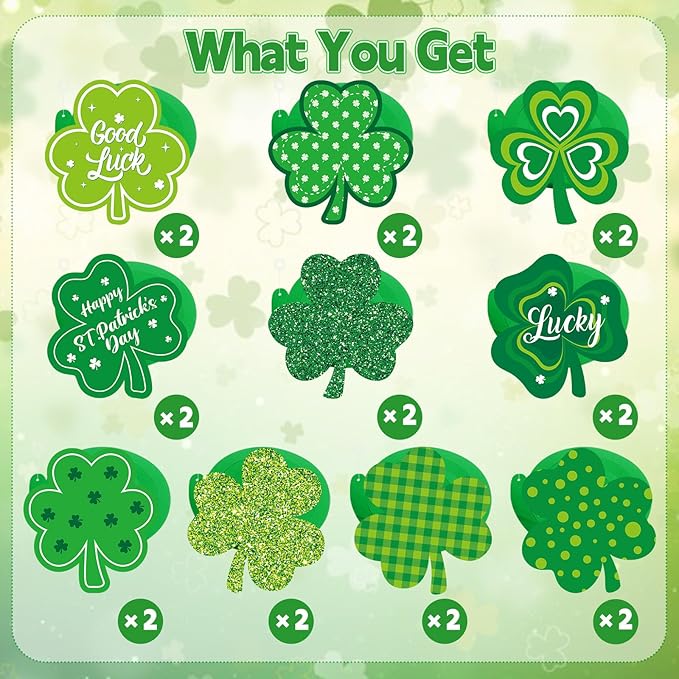 40Pcs St Patricks Day Shamrock Hanging Swirls Decorations, Lucky Irish Clover Hanging Streamer St Patricks Day Ceiling Decorations for Irish Saint Patrick Party Decor Supplies