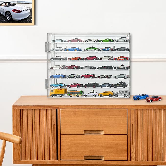 YYDS Model Car Display Case for Toy Cars, Matchbox Cars,1/64 Scale Diecast Display Case,Wall Mount,Mirrored Back,Hot 1/64 Scale Diecast Case for 35 Toy Cars