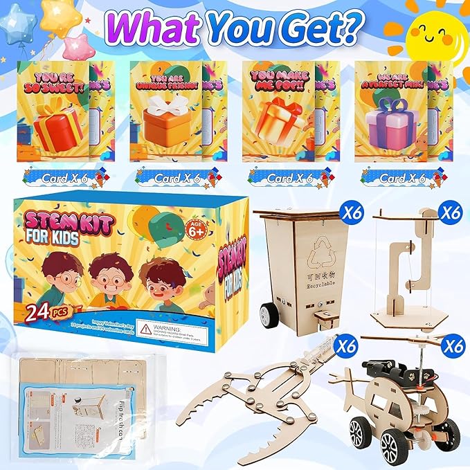 24 Pcs Party Favors for Kids Age 6-10, Treasure Box Toy Stem Kit Party Favors Science Kits for Boys Girls STEM Toys for Kids Age 6 7 8 10 12 13 Classroom Giveaways, Carnival Prizes Toy, Birthday Treats, Party Supplies