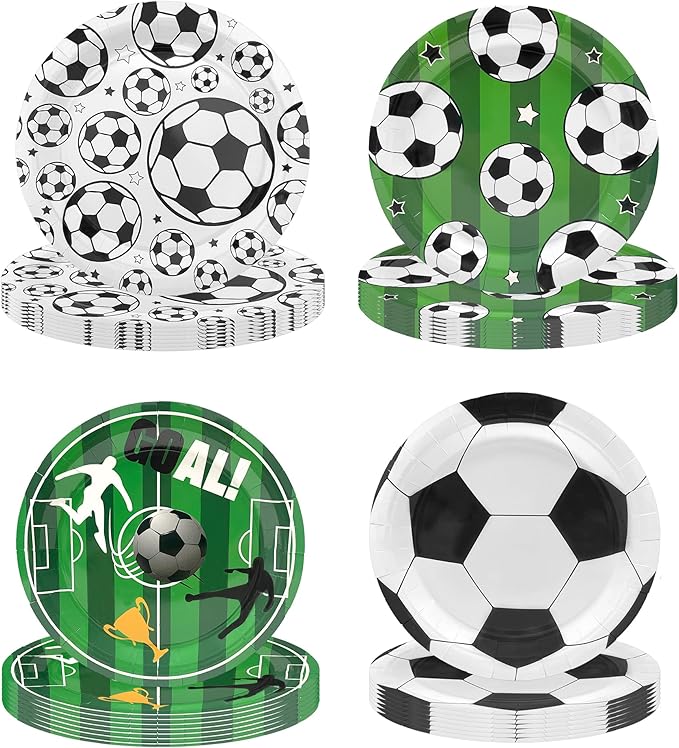 48PCS Soccer Plates 7" Soccer Party Plates Disposable Paper Plates Birthday Party Decorations Party Supplies for Kids Boys Adults