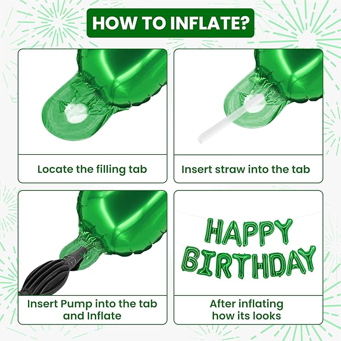 KatchOn, Green Happy Birthday Balloons Banner 16 Inch Mylar Foil Letters Birthday Sign Banner Bunting Reusable for Girls Boys Kids & Adults Birthday Decorations and Graduation Party Supplies