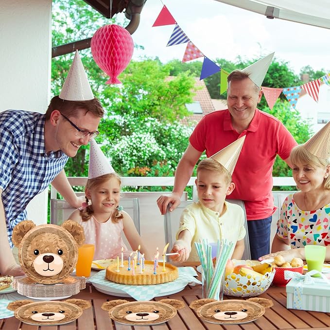 48PCS Bear Shaped Paper Plates Brown Bear Party Supplies We Can Bearly Wait Baby Shower Tableware Brown Theme Dessert Plates for Boys Girls Birthday Baby Shower Gender Reveal Party Decoration