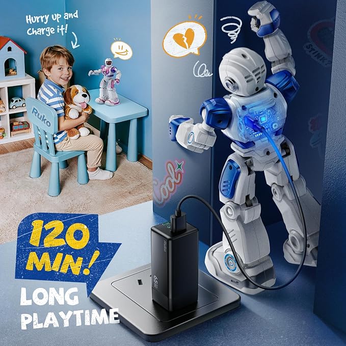 Ruko 6088 Programmable Robot, Gesture Sensing Intelligent Remote Control Robot for Kids 3-6 Years, Christmas Birthday Gift，Pink and Blue